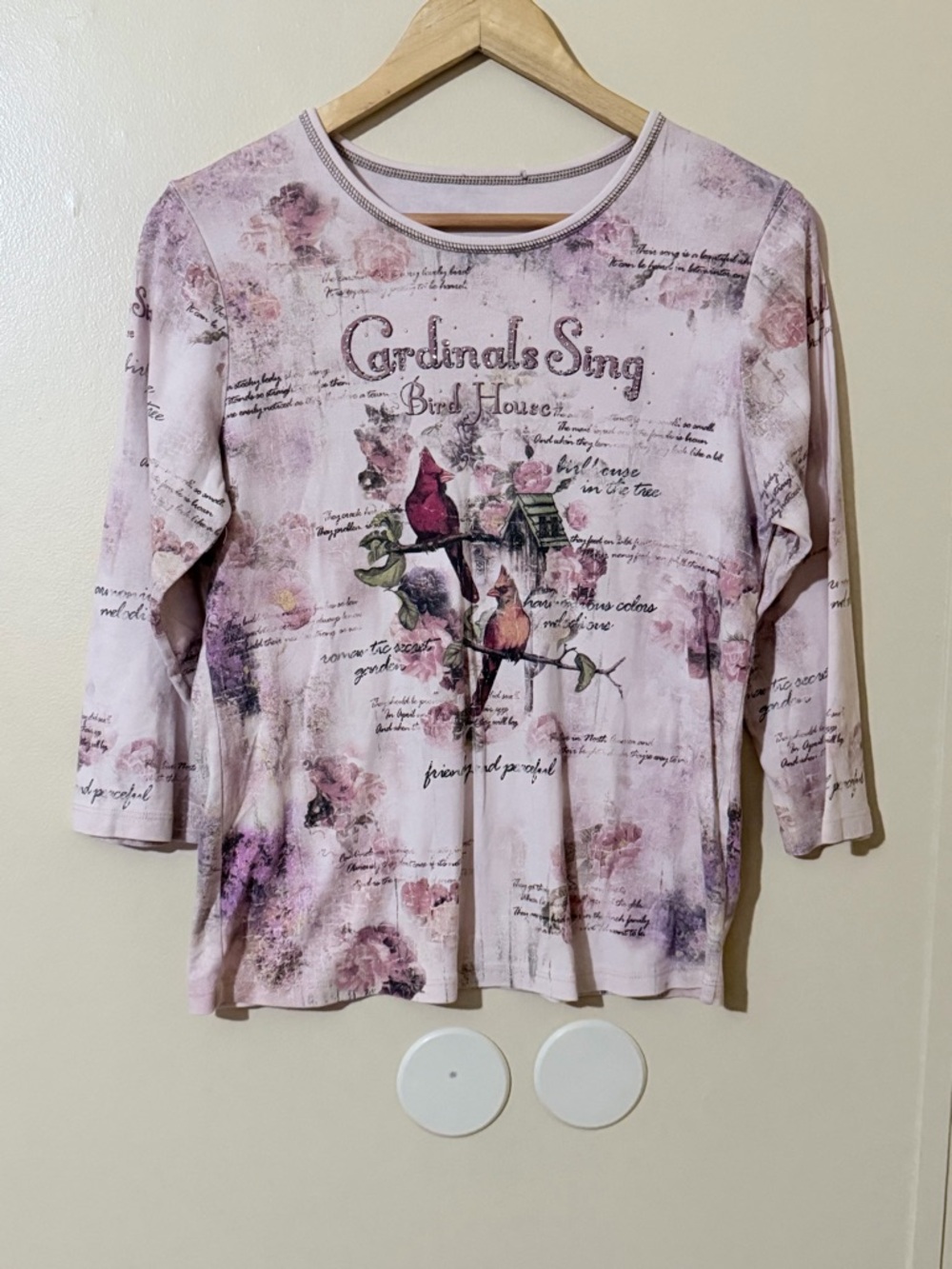 Cactus Vintage Women’s Pink Floral 'Cardinals Sing' Long Sleeve Top